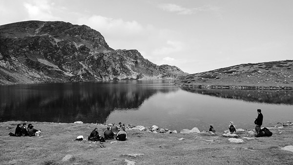 Tourists, Seven Lakes Region, Rila Mountains, Bulgaria Tourists, Seven Lakes Region, Rila Mountains, Bulgaria
